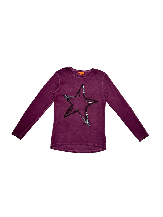 Purple Vintage Sequin Star Long Sleeves Shirt