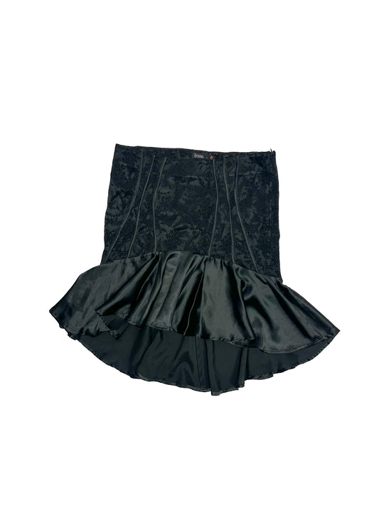 Flared Black Satin Skirt