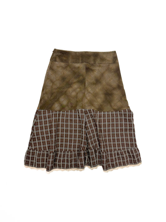 Multi Fabric Brown Skirt